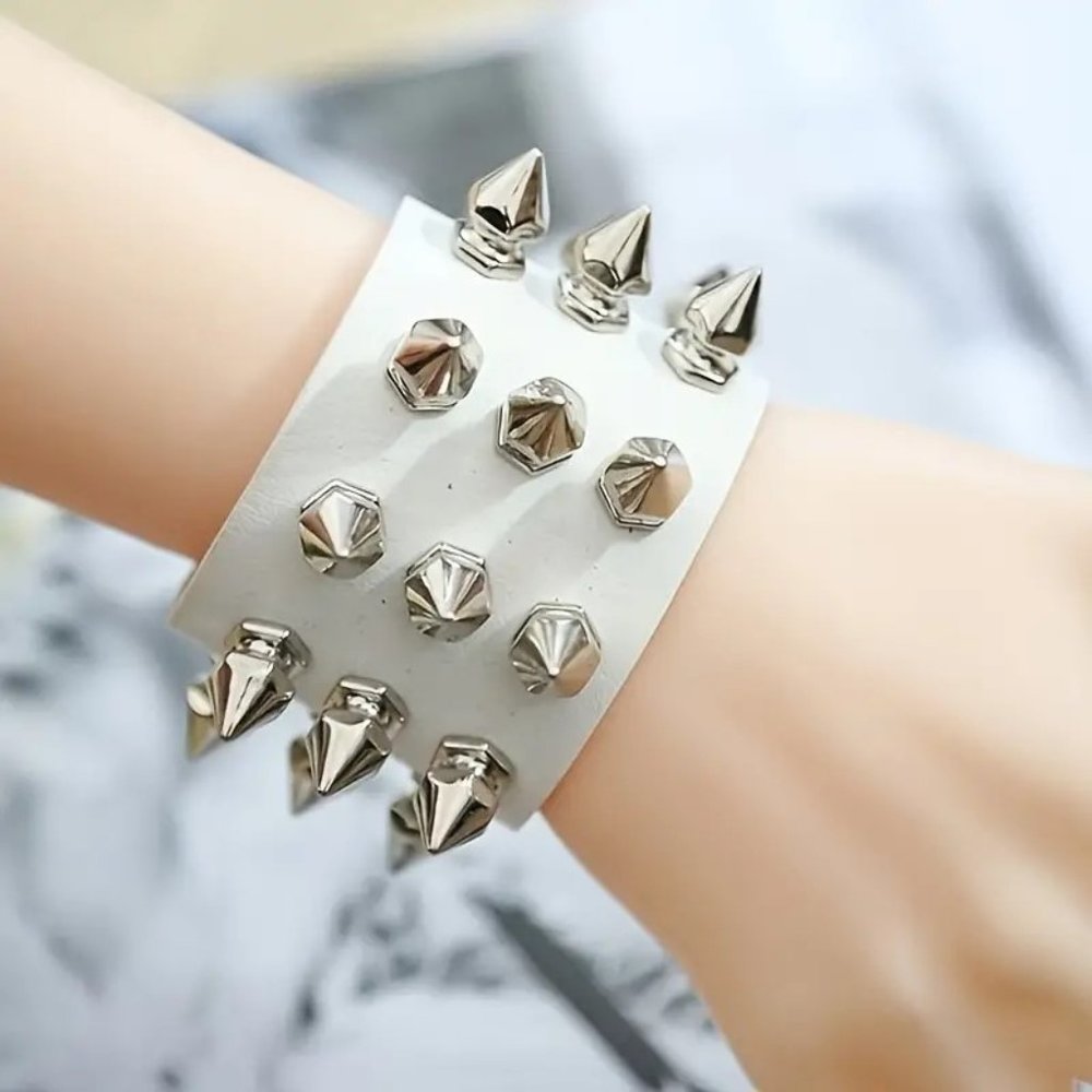 Leather Spike Cuff Bracelet Wrist Bangle Goth Punk Emo Scene Edgy Rock Trendy